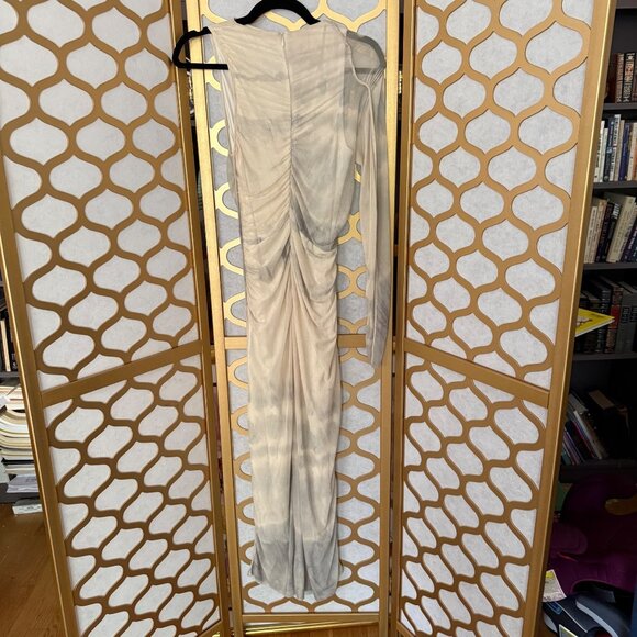 Zara Size M Beige & Gray Tie Dye Printed Tulle Ruched One Shoulder Maxi Dress - Picture 6 of 16